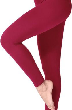 Legging met Hoge Taille voor Vrouwen – Boterachtig Zacht Niet Transparante Legging Voor Buikcontrole, Plus-maat Workout Gym Yoga Rekbare Broek – kleur roodwijn – maat L,XL