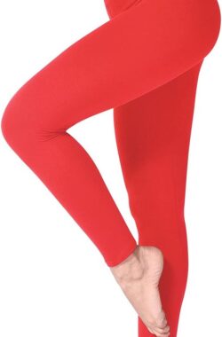 Legging met Hoge Taille voor Vrouwen – Boterachtig Zacht Niet Transparante Legging Voor Buikcontrole, Plus-maat Workout Gym Yoga Rekbare Broek – kleur rood – maat S,M