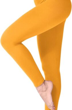 Legging met Hoge Taille voor Vrouwen – Boterachtig Zacht Niet Transparante Legging Voor Buikcontrole, Plus-maat Workout Gym Yoga Rekbare Broek – kleur geel – maat S,M