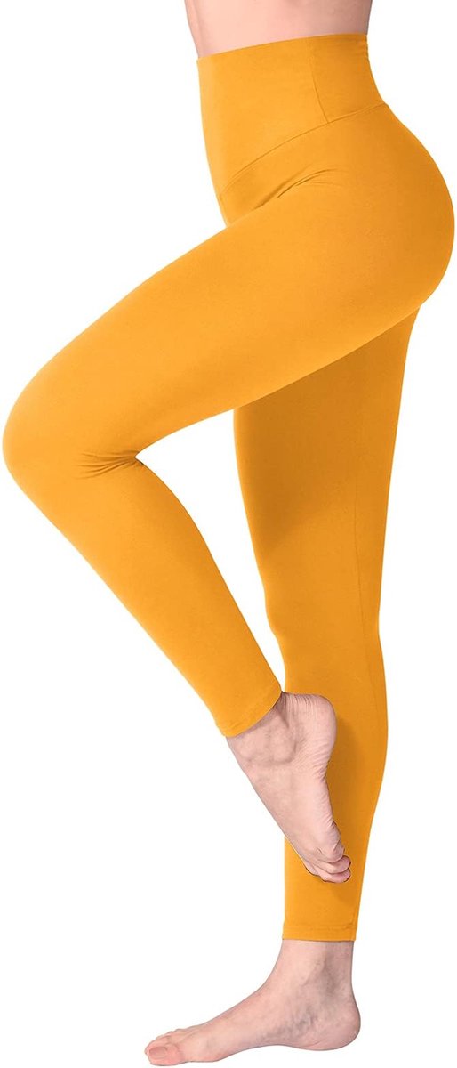 Legging met Hoge Taille voor Vrouwen - Boterachtig Zacht Niet Transparante Legging Voor Buikcontrole, Plus-maat Workout Gym Yoga Rekbare Broek - kleur geel - maat S,M