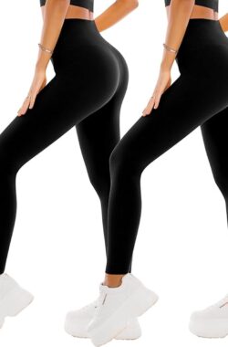 Legging met Hoge Taille voor Vrouwen – Boterachtig Zacht Niet Transparante Legging Voor Buikcontrole, Plus-maat Workout Gym Yoga Rekbare Broek – set van 2 – kleur zwart – maat L,XL