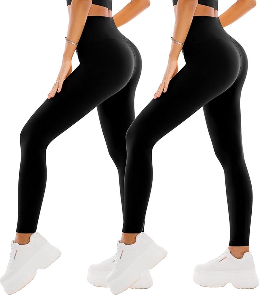 Legging met Hoge Taille voor Vrouwen - Boterachtig Zacht Niet Transparante Legging Voor Buikcontrole, Plus-maat Workout Gym Yoga Rekbare Broek - set van 2 - kleur zwart - maat L,XL
