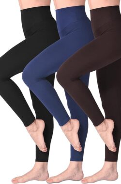 Legging met Hoge Taille voor Vrouwen – Boterachtig Zacht Niet Transparante Legging Voor Buikcontrole, Plus-maat Workout Gym Yoga Rekbare Broek – set van 3 – kleuren zwart/marineblauw/donker bruin – maat L,XL