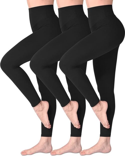 Legging met Hoge Taille voor Vrouwen - Boterachtig Zacht Niet Transparante Legging Voor Buikcontrole, Plus-maat Workout Gym Yoga Rekbare Broek - set van 3 - kleur zwart - maat S,M