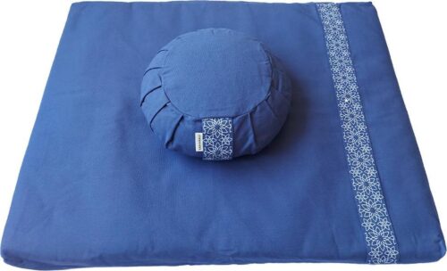 Meditatieset met kussen zafu (Blauw) |Meditatiemat Zabuton en meditatiekussen zafu|ethisch geproduceerd van 100% biologisch katoen (GOTS gecertificeerd) | Heeft 2 lagen | Verkrijgbaar in 6 natuurlijke kleuren