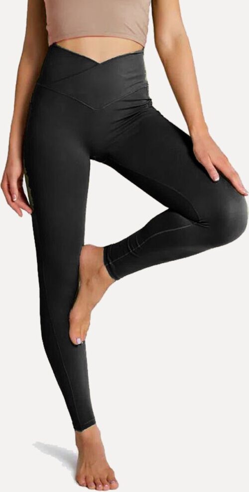 Namastae® Yoga legging dames | Yoga broek dames | Cross over legging | Ankle length | Zwart | Maat 38 | Maat M