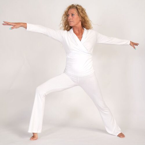 Namastae® Yoga legging dames hoge taille | Yogabroek | Licht uiteenlopend | Wit | Maat 38 | Maat M