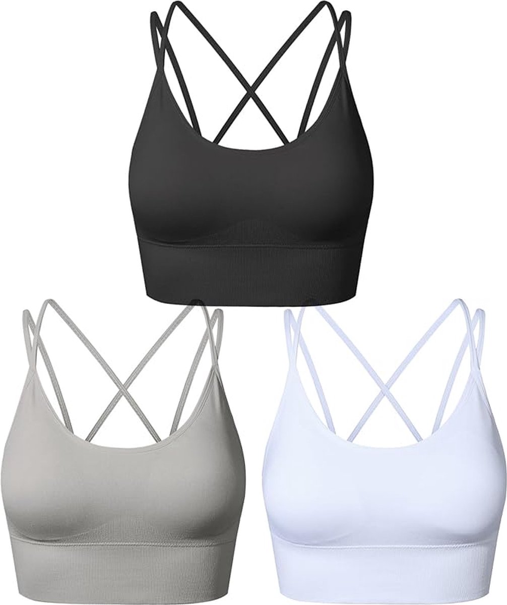 Sportbeha's met bandjes voor vrouwen met gekruiste rug, yoga-workout-bh's met verwijderbare pads - Maat XL