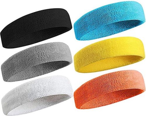 Sportline Hoofdband, 6-delig, zweetband voor mannen, vrouwen, elastische hoofdbanden voor training, ademend, vochtafvoerend en heldere kleuren