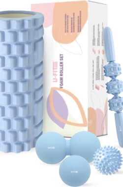 U Fit One 5 Delige Foam Roller Set – Trigger Point Massage Roller – Massage bal – Fitness – Yoga – Fascia – Bindweefsel – Blauw