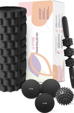 U Fit One 5 Delige Foam Roller Set – Trigger Point Massage Roller – Massage bal – Fitness – Yoga – Fascia – Bindweefsel – Zwart
