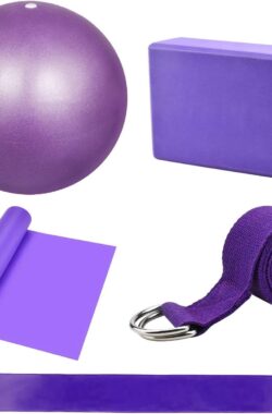5-Delige Yoga Starter Kit: Yoga Blokken, Strap Set, Yoga Bal, Fitness Oefening Weerstand Loop Band, Stretching Strap – Yoga Apparatuur en Accessoires voor Thuis, Gym, Yoga Training