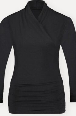 Namastae® Yoga shirt dames lange mouw | Cross over model | Zwart | Maat 42 | Maat XL