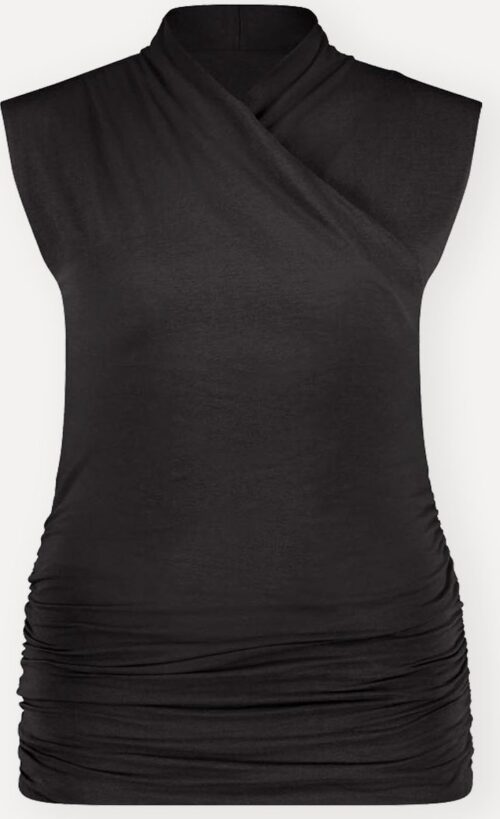 Namastae® Yoga top dames | Yoga shirt dames | Mouwloos | Zwart | Met ruffles | Maat 34 | Maat XS