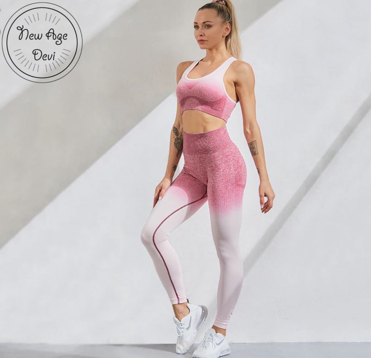 New Age Devi - Yoga-Legging met Top - compressie met hoge taille -Rose Red L Loungewear Set yoga Pants set en Topje | Fitness | Yoga | Workout | Yoga Broek |
