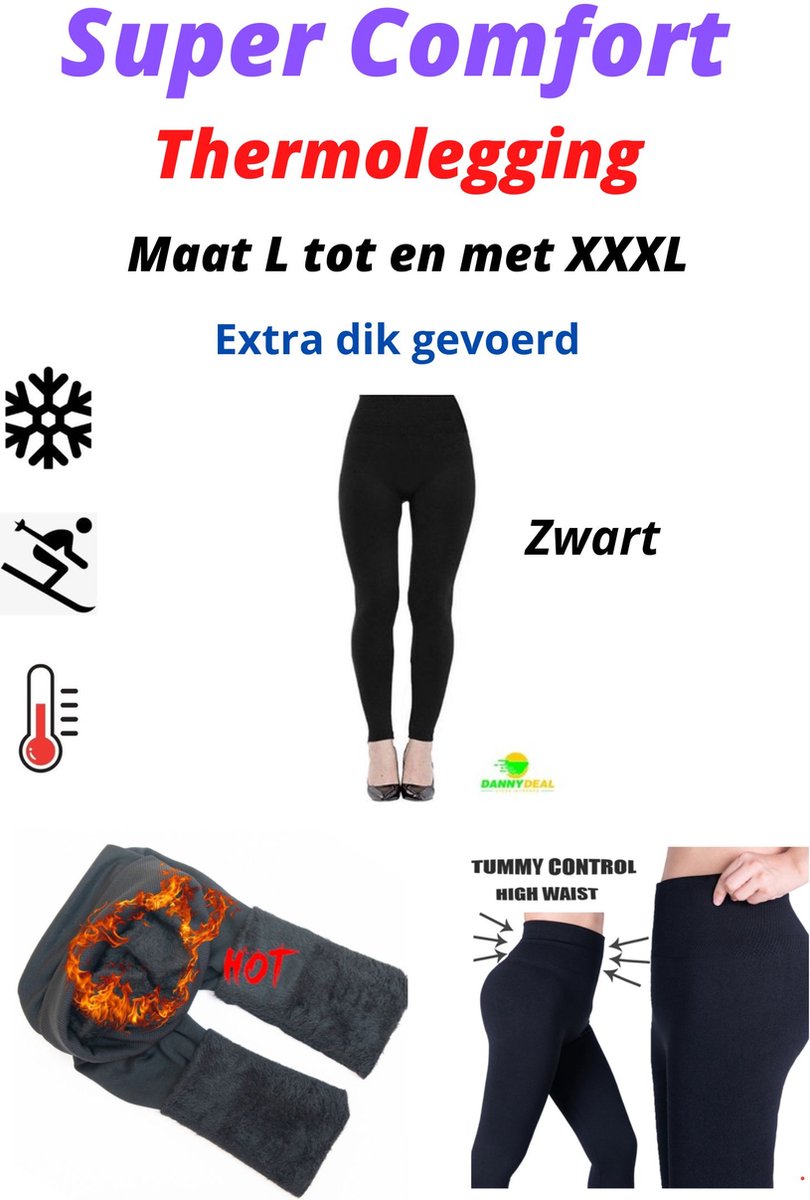 Super Comfort Thermolegging Zwart - Maat L t/m XXXL - Extra WARM Gevoerd - Thermobroek - Ondergoed - Outdoor - Wintersport - Warme Legging - Fleece - Figuur Corrigerend - Shape Wear
