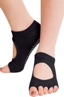 Jumada’s Zwarte teenloze yoga pilates sokken met grip – One size fits all door de unieke stretch kwaliteit