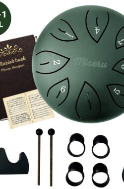Miseru Handpan Groen – 6 IN 1 DEAL – Tonguedrum – Drum met Muziekboek – Klankschaal – Lotus drum – Steel Tonguedrum – Muziektherapie -16 cm