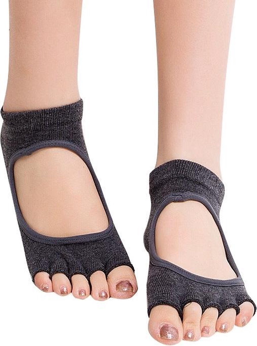 One Pair Open Toe Open Instep Anti-slip Sports Female Yoga Socks Size: 34 - 39 (EUR) (Dark Grey)