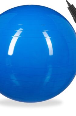 Relaxdays fitnessbal 55 cm – met pompje – gymbal – zitbal – yogabal – pilatesbal – PVC – blauw