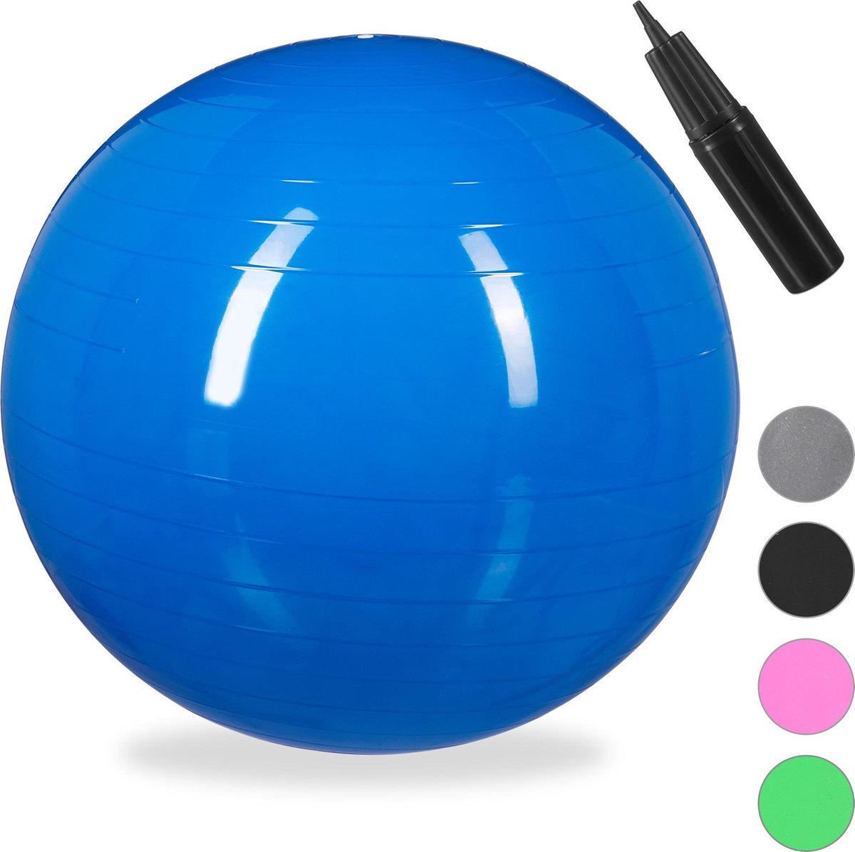 Relaxdays fitnessbal 55 cm - met pompje - gymbal - zitbal - yogabal - pilatesbal - PVC - blauw