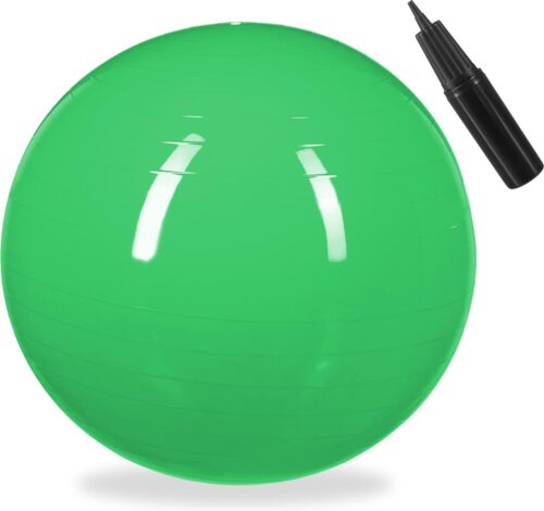 Relaxdays fitnessbal 55 cm - met pompje - gymbal - zitbal - yogabal - pilatesbal - PVC - groen