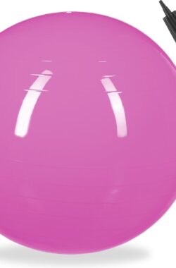 Relaxdays fitnessbal 55 cm – met pompje – gymbal – zitbal – yogabal – pilatesbal – PVC – roze