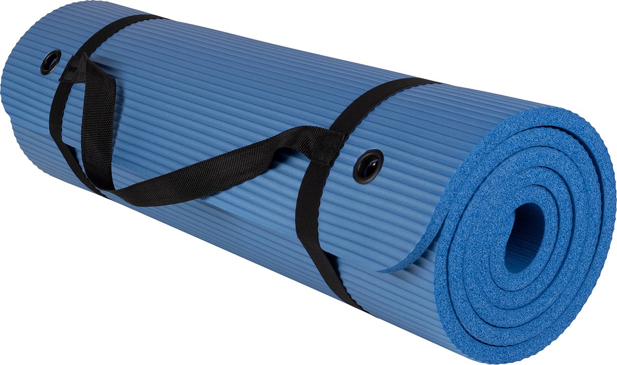 Yoga Mat Extra Dik 15 mm - Yogamat Blauw - Sport Mat - Antislip - Slijtvast - Incl. Tas