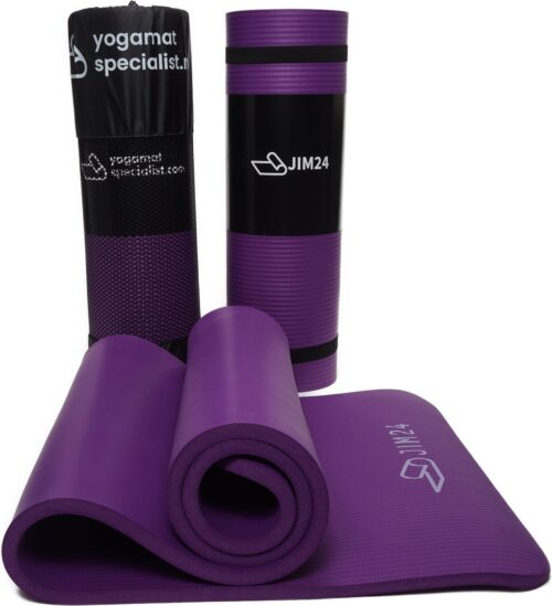 Yoga Mat - Fitness Mat Paars - Sport Mat - 15mm - Extra dik - Met draagtas en draagriem