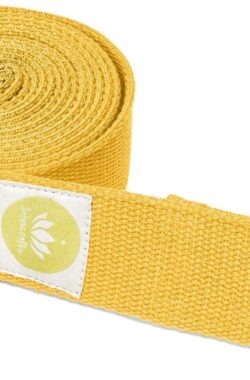 Yoga Riem Saffraan Geel – 100% BIO katoen (KBA) – GOTS – voor betere rek – voor beginners en gevorderden – yogariem met metalen sluiting [250 x 3,8 cm] – yoga belt – yoga gordel – yoga strap – stretch strap