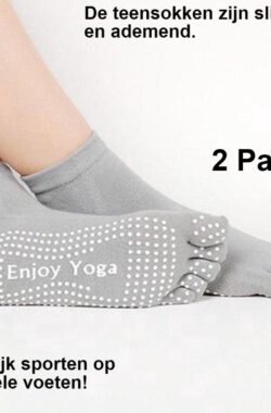 *** 2 Paar Yoga sokken met antislip – Grijs – Tenensokken – Sport sokken – maat 36 tot 40 – van Heble® ***