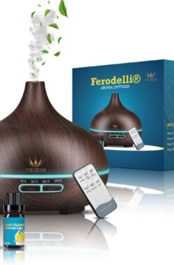 Aroma Diffuser 500ML voor Aromatherapie – Geurverspreider – Incl. 4x Etherische Olie – Donkerbruin Hout Design