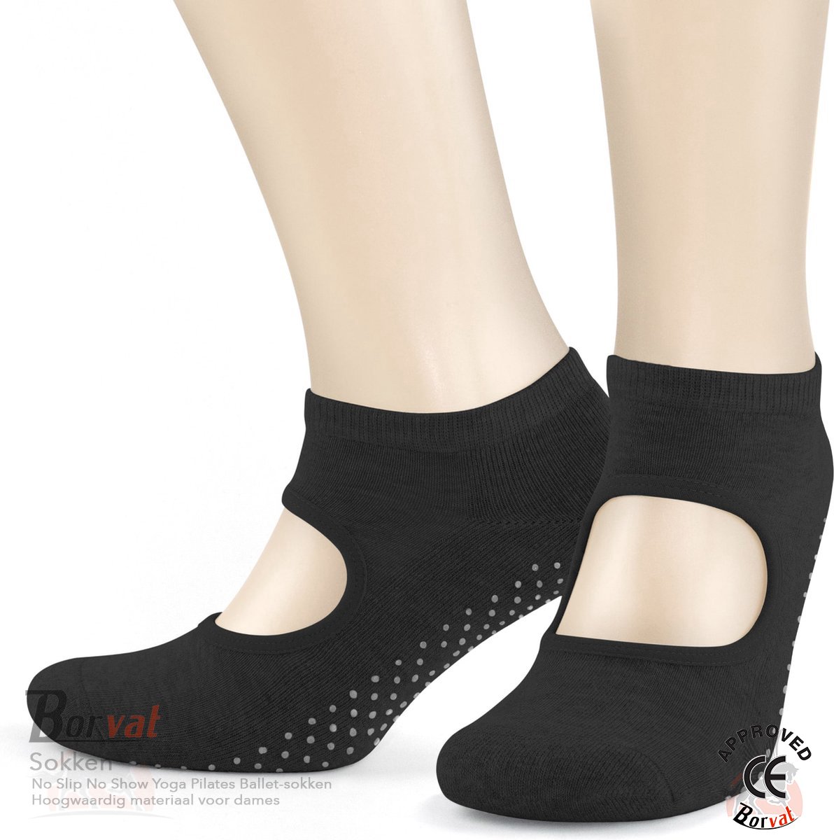 Borvat® - katoen sokken - yoga sokken-1 paar - pilates - anti slip sokken - dans sokken - huissokken - dames sokken - zwart - maat 35-40