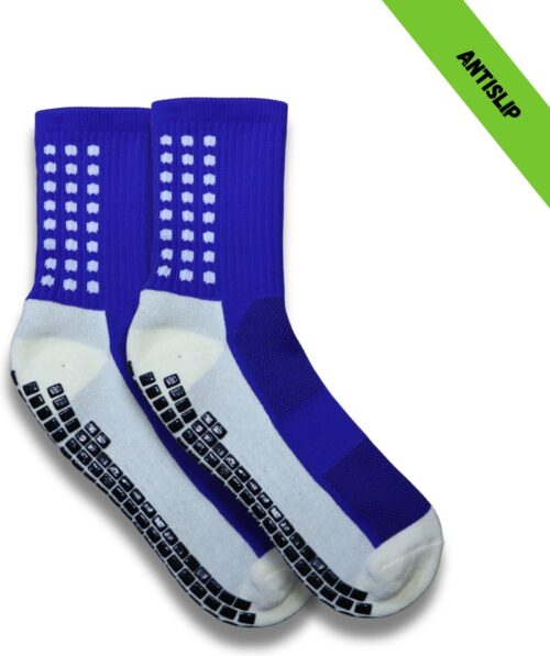 Gripsokken - Sportsokken - Gripsokken Voetbal - Gripsokken Voetbal Blauw/Wit - Grip Socks - Pilates Sokken - Yoga Sokken - Anti Blaren - One Size - Compressie