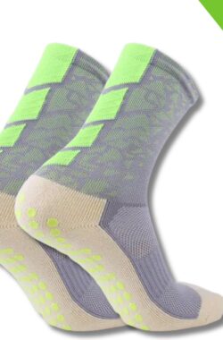 Gripsokken – Sportsokken – Gripsokken Voetbal – Gripsokken Voetbal Grijs/Neon – Grip Socks – Pilates Sokken – Yoga Sokken – Anti Blaren – One Size – Compressie