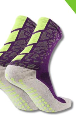 Gripsokken – Sportsokken – Gripsokken Voetbal – Gripsokken Voetbal Paars/Neon – Grip Socks – Pilates Sokken – Yoga Sokken – Anti Blaren – One Size – Compressie