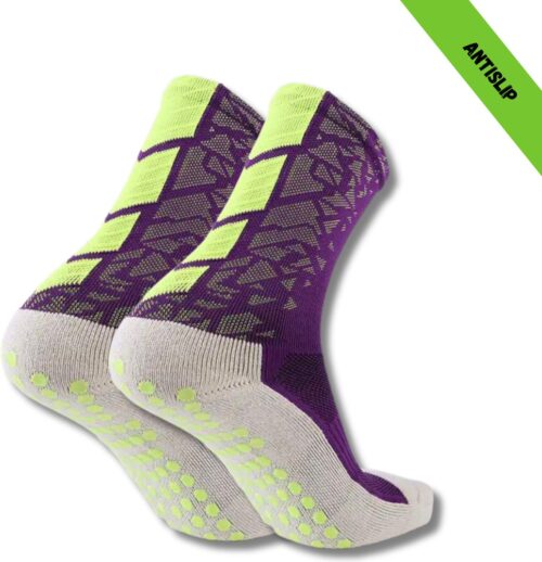Gripsokken - Sportsokken - Gripsokken Voetbal - Gripsokken Voetbal Paars/Neon - Grip Socks - Pilates Sokken - Yoga Sokken - Anti Blaren - One Size - Compressie