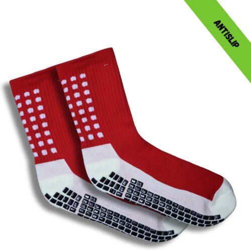 Gripsokken - Sportsokken - Gripsokken Voetbal - Gripsokken Voetbal Rood/Wit - Grip Socks - Pilates Sokken - Yoga Sokken - Anti Blaren - One Size - Compressie