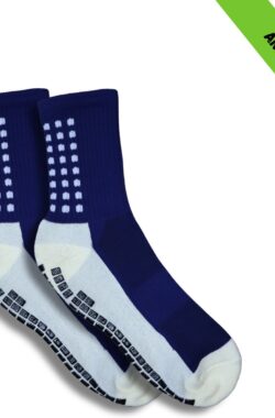 Gripsokken – Sportsokken – Gripsokken Voetbal – Gripsokken Voetbal Wit/Donkerblauw – Grip Socks – Pilates Sokken – Yoga Sokken – Anti Blaren – One Size – Compressie