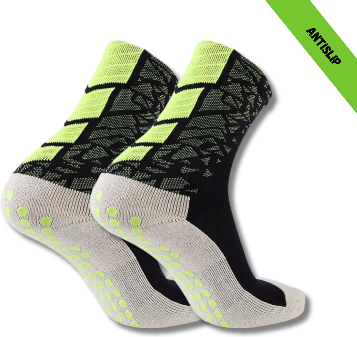 Gripsokken - Sportsokken - Gripsokken Voetbal - Gripsokken Voetbal Zwart/Geel - Grip Socks - Pilates Sokken - Yoga Sokken - Anti Blaren - One Size - Compressie