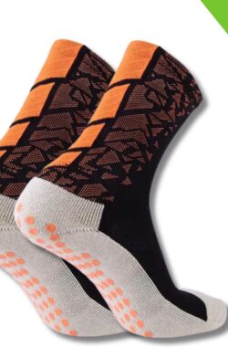 Gripsokken – Sportsokken – Gripsokken Voetbal – Gripsokken Voetbal Zwart/Oranje – Grip Socks – Pilates Sokken – Yoga Sokken – Anti Blaren – One Size – Compressie