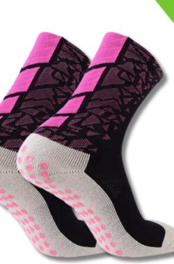 Gripsokken – Sportsokken – Gripsokken Voetbal – Gripsokken Voetbal Zwart/Roze- Grip Socks – Pilates Sokken – Yoga Sokken – Anti Blaren – One Size – Compressie