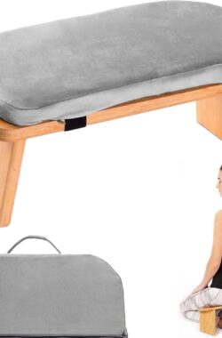 Opvouwbare meditatiebank – Opvouwbare ergonomische bamboe meditatiebank met comfortabel kussen, perfect voor mediteren en bidden terwijl u knielt of zit, unieke geschenken voor vrouwen