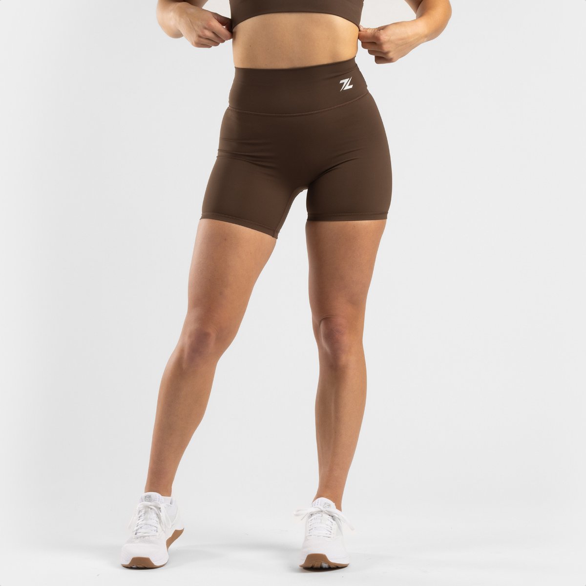 ZEUZ Korte Sport Legging Dames High Waist - Sportkleding & Sportlegging Squat Proof - Fitness & Crossfit - Hardloopbroek, Yoga Broek - 62% Recycled Nylon & 38% Elastaan - Bruin - Maat M