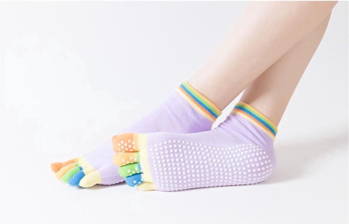 CHPN - Yogasokken - Sportsokken - Yoga - Antislip - Lila met gekleurde tenen - Vrolijke gekleurde sokken - Sokken - Yogasok - Teensokken - 36-40