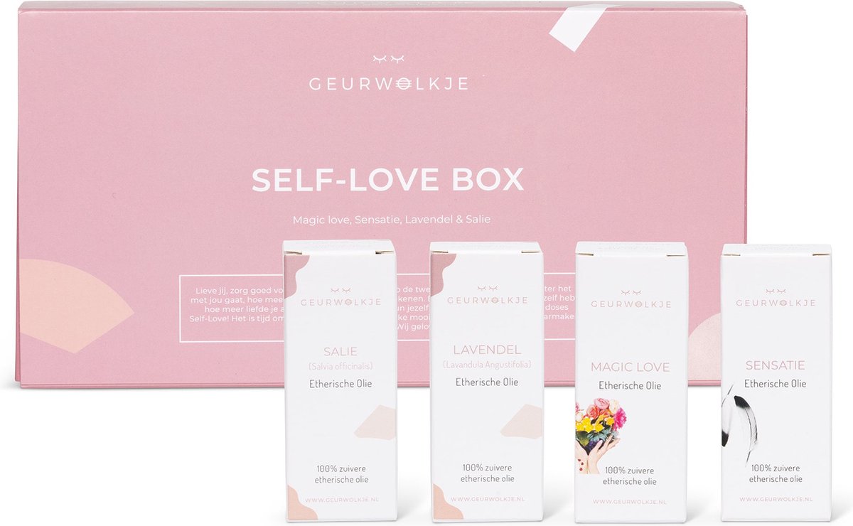 Geurwolkje® Etherische olie Self love box- Giftset-Cadeauset Lavendel olie - Salie olie - Sensatie olie - Magic love olie