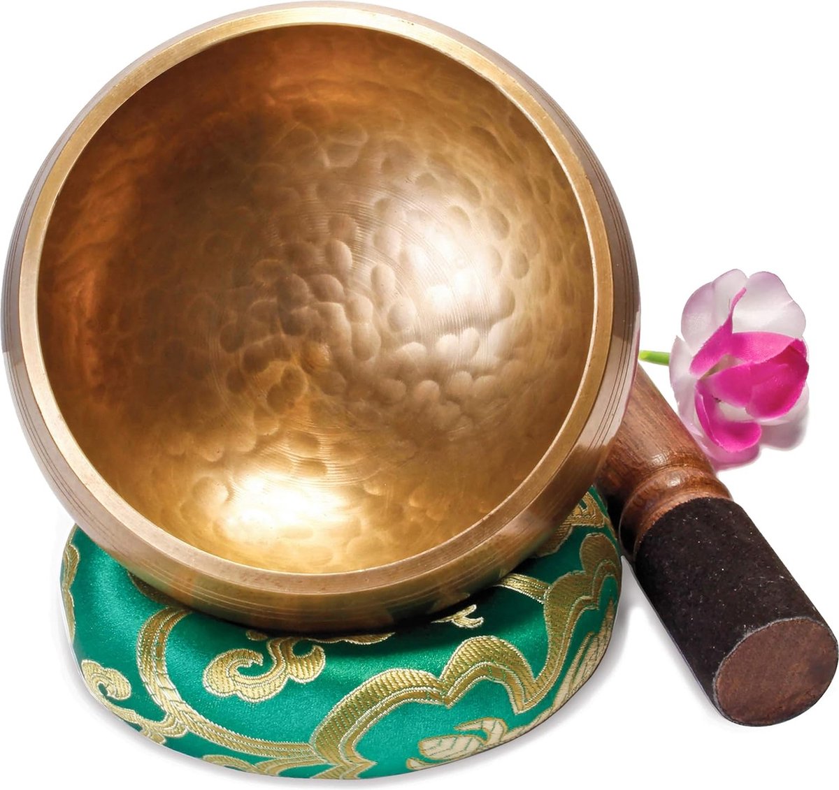Grote Originele Tibetaanse Klankschaal - 13cm. Klankschaal Set met Klepel en Klankschaalkussen in Lokta Papieren Geschenkdoos. Singing Bowl uit Tibet