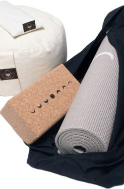 Luxe pakket yogamat, meditatiekussen, blok, oogkussen en tas – moon taupe