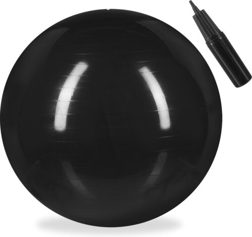 Relaxdays fitnessbal 75 cm - met pompje - gymbal - zitbal - yogabal - pilatesbal - PVC - zwart