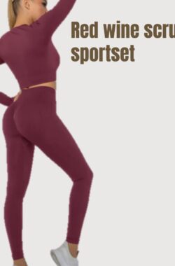 Sportchic – Sportoutfit – Sportkleding Set Dames – Squat proof – Fitness legging + Sport shirt – Yoga Kleding – Sport Top – Sport Shirt dames – Fitness Legging – Fitness Kleding Set Voor Dames – Bordeaux Rood – L
